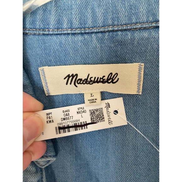 Madewell Denim Tunic Dress Womens L Blue Kelleyville Wash Cotton Linen Cowgirl - Picture 4 of 8